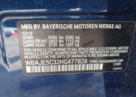 2017 BMW 540I z USA, uszkodzony, nr VIN WBAJE5C32HG477828